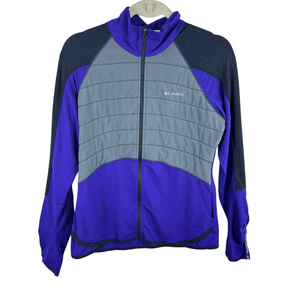 Columbia Omni-Wick Purple Gray Black Stretchy Full Zip Light Jacket Women's Sz M